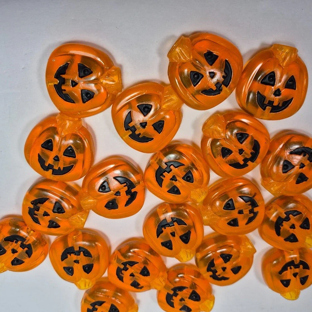 20 Vintage Halloween Pumpkin Hard Plastic Clear Orange String Light Covers